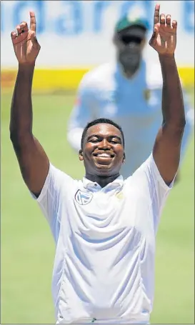  ?? Picture: REUTERS/JAMES OATWAY ?? VICTORY SMILE: South Africa’s Lungi Ngidi celebrates taking the wicket of India’s Jasprit Bumrah at Supersport Park in Centurion yesterday. Ngidi took seven wickets in his maiden test to help the Proteas to victory.