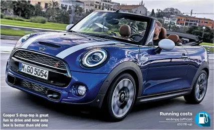  ??  ?? Cooper S drop-top is great fun to drive and new auto box is better than old one
