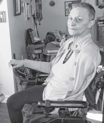  ?? LYNN CURWIN/TRURO NEWS ?? Sandra Finney hopes she can soon spend more time outdoors. Her wheelchair has become so unreliable that she’s afraid of being stranded when she goes out, and she’s been unable to find help in getting a new one.