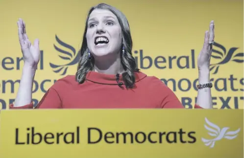  ?? PICTURE: STEFAN ROUSSEAU/PA ?? 0 Jo Swinson speaking at Proud Embankment in London after she was elected leader of the Liberal Democrats