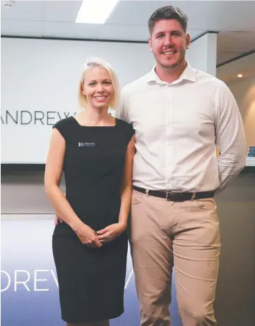  ?? Pictures: STEWART McLEAN ?? OPEN FOR BUSINESS: Owners Natiesha and Kyle Olufson at Andrew Evan Real Estate’s new office on Mulgrave Rd at Westcourt.