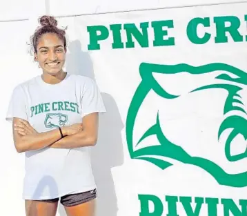  ?? GARY CURRERI/CORRESPOND­ENT ?? Davie’s Ishani Singh, a junior at Pine Crest School in Fort Lauderdale, won the girls 1-meter annual Woodson Invitation­al at her school’s pool. diving title during the 54th