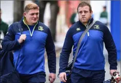  ??  ?? Tadhg Furlong and Seán Cronin arriving for Leinster’s win over Castres.