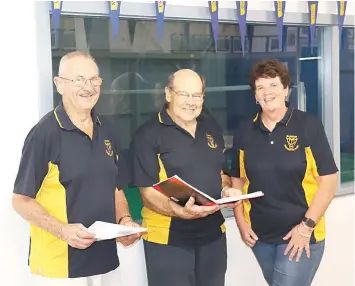  ?? ?? Life Members and organisers of the Ellibank Badminton Club’s 75th anniversar­y are (from left): Barrie Gilbert, Gary Mortlock and Jane Walker. (Absent Ros Felstead)