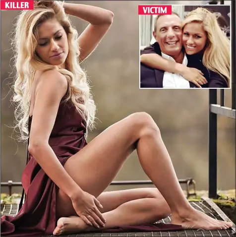  ??  ?? ‘Obsessed’: Mayka Kukucova shot Andrew Bush three times in the attack at his villa. Inset top: The model with Mr Bush KILLER VICTIM