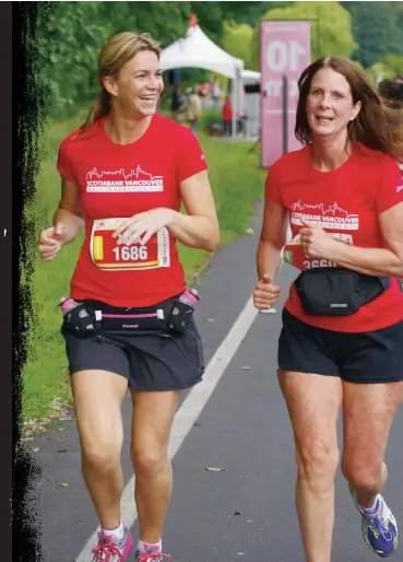  ??  ?? » Above Tara Hall (left) racing the 2013 Scotiabank Vancouver Half-Marathon alongside Clare Roncarelli
» Opposite Shawn Davies racing the 2013 A Midsummer Night's Run in Toronto