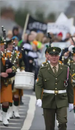  ??  ?? The Defence Forces leading out the New Ross Parade.