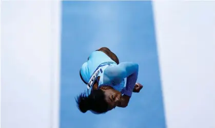  ?? Tribouilla­rd/AFP/Getty Images ?? Simone Biles competes in the vault during the women's qualifying session at the gymnastics world championsh­ips. Photograph: Kenzo