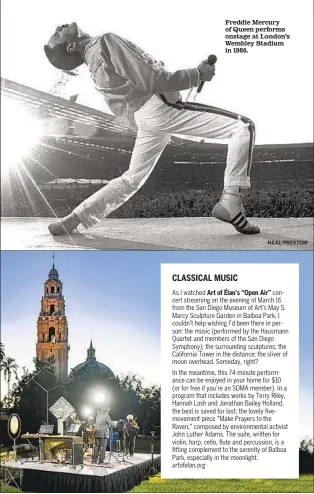  ?? NEAL PRESTOM ?? Freddie Mercury of Queen performs onstage at London’s Wembley Stadium in 1986.