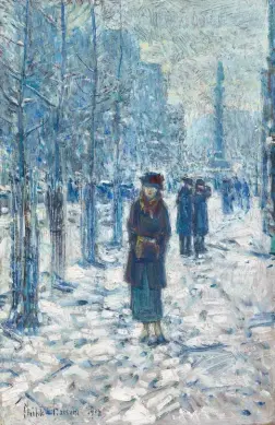  ??  ?? Childe Hassam (1859-1935), Kitty Walking in the Snow, 1918. Oil on panel, 15¾ x 10½ in. Courtesy Questroyal Fine Art.