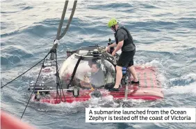  ??  ?? A submarine launched from the Ocean Zephyr is tested off the coast of Victoria