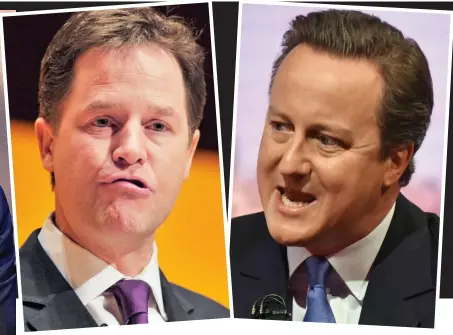  ??  ?? Too keen to surrender our hard-won freedoms (from left): Blair, Clegg and Cameron