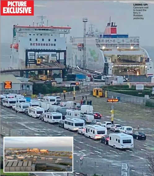  ??  ?? lining up: Caravans wait to board the ferry in Rosslare yesterday