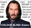  ??  ?? COLOUR BLIND: Keanu