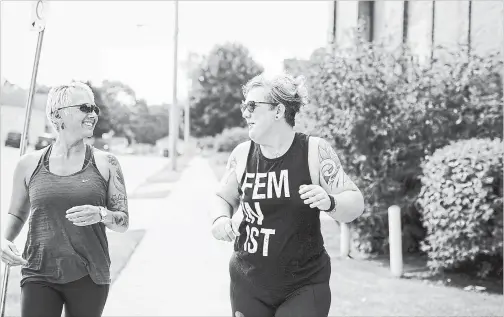  ?? RUTH KIVILATHI ?? Tracy Isaacs, left, and Samantha Brennan are co-authors of a new book called “Fit at Mid-Life: A Feminist Fitness Journey.”