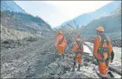  ?? PTI ?? NDRF personnel at a damaged hydel plant in Joshimath.