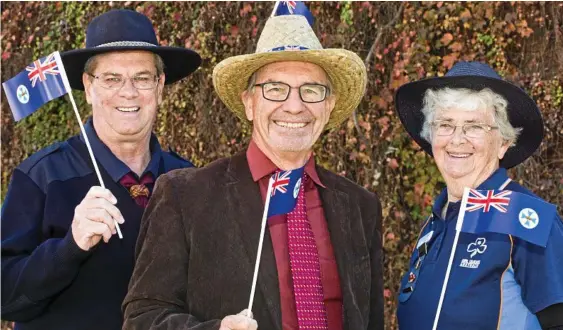  ?? Photo: Nev Madsen ?? STATE BIRTHDAY: Celebratin­g Queensland Day are (from left) Barry Keleher, Simon Underwood and Estelle Dempster at Toowoomba’s Village Green.