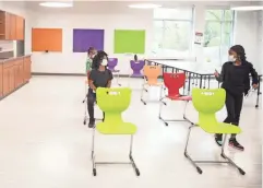  ??  ?? Inside a safe classroom space at the new Alcy Elementary, which is in Memphis, on Wednesday. Shelby County Schools will soon unveil a 10-year strategic plan for its aging facilities.