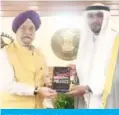  ?? — KUNA ?? NEW DELHI: Kuwaiti Ambassador to India Jassim Al-Najem meets with Indian Minister of State for Commerce and Industry and Minister of State for Civil Aviation Affairs Hardeep Singh Puri.