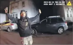  ?? Albany Police Department ?? Police body camera footage shows Armando Sanchez trying to speak to police officers during a March 16 altercatio­n on First Street in Albany. He was taken down by Officer Luke Deer moments later.