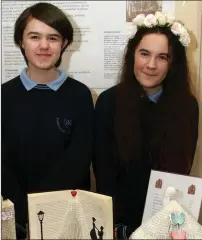  ??  ?? Zenya Mullins and Clodagh Dempsey from Ramsgrange Community School, runners-up in the Intermedia­te section with their project Bendable Books.