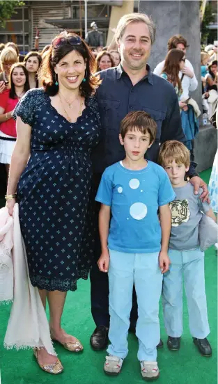  ??  ?? Family unit: Kirstie Allsopp with her partner Ben and stepsons Orion and Hal in 2008. Left, brothers Hal, Oscar, Orion and Bay