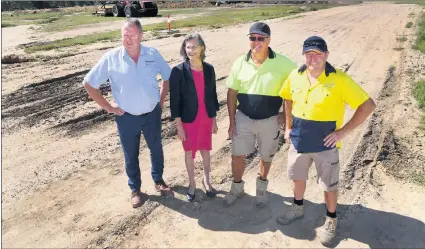  ?? ?? PROGRESS: Harcourts Horsham director Mark Clyne, Horsham Rural City Council mayor Robyn Gulline, Midbrook site manager Adam Hudson and developer Aaron Dunn inspect a 16-lot industrial subdivisio­n on Kenny Road, Horsham that is expected to provide for large businesses wanting to invest in Horsham or expand their operations. Picture: PAUL CARRACHER