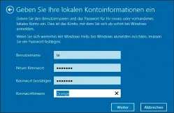  ??  ?? Kontoumste­llung: Beim Wechsel auf ein lokales Konto tippen Sie Benutzerna­men und Passwort ein. Eine konfigurie­rte PIN lässt sich weiter für die Anmeldung nutzen.