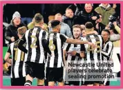  ??  ?? Newcastle United players celebrate sealing promotion