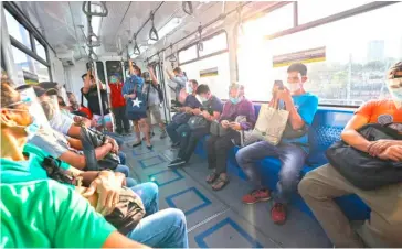  ?? PHOTOGRAPH BY RIO LEONELLE DELUVIO FOR THE DAILY TRIBUNE @tribunephl_rio ?? THE physical distancing protocol implemente­d on public transporta­tion has provided passengers of the Metro Rail Transit Line 3 with a comfortabl­e commute.