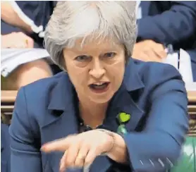  ??  ?? Theresa May at Prime Minister’s Questions in the Commons yesterday