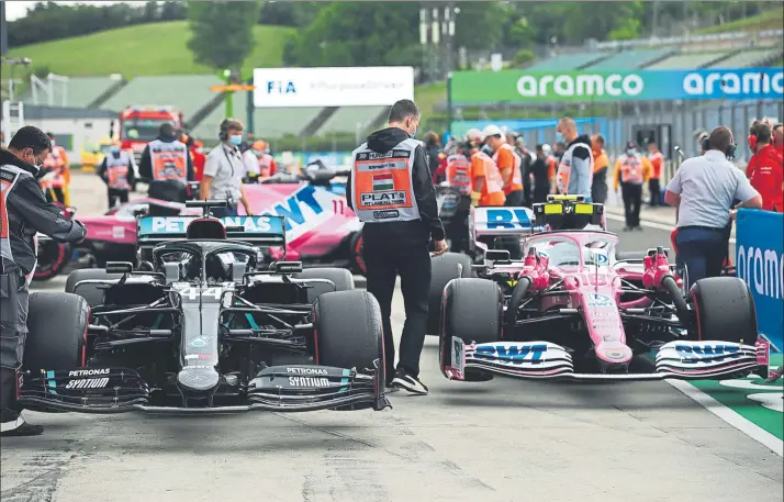  ?? FOTO: EFE ?? Los Mercedes, muy superiores al resto, y los Racing Point, que han copiado el coche de la estrella de 2019, son la segunda fuerza en Hungría, algo que deja el Mundial todavía más de cara para los alemanes