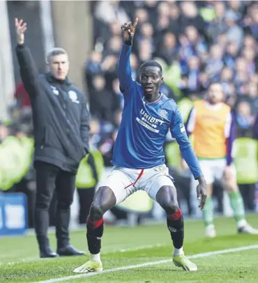 ?? ?? Mohamed Diomande in action during Rangers’ 3-1 victory over Hibs at the weekend