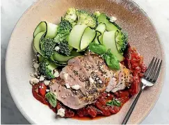  ??  ?? Italian pork with mushroom tomato sauce and courgetti