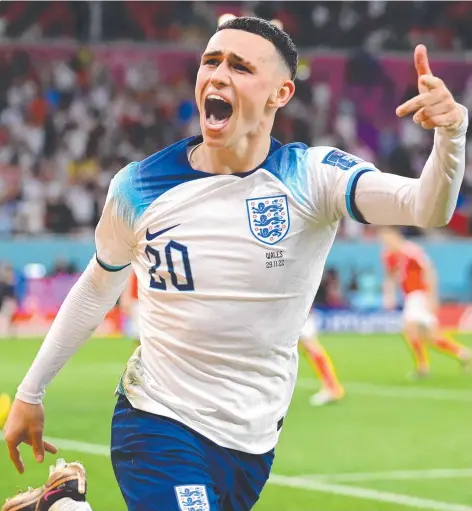 ?? Picture: Getty Images ?? Phil Foden celebrates England’s second goal in its win over Wales.
