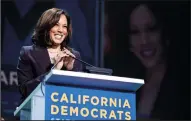  ?? KENT NISHIMURA/LOS ANGELES TIMES ?? Presidenti­al candidate Sen. Kamala Harris speaks at the California State Democratic Party Convention at Moscone Center in San Francisco on June 1.