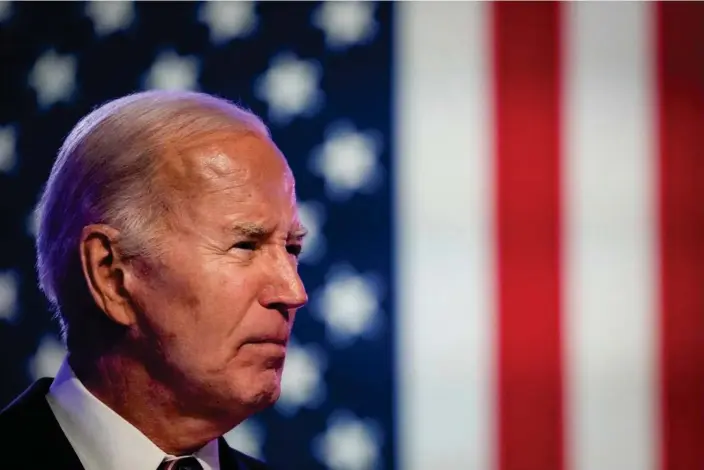  ?? Photograph: Drew Angerer/Getty Images ?? Joe Biden at a campaign event in Pennsylvan­ia last week. Biden notified Congress over the aistrikes but did not request its approval.