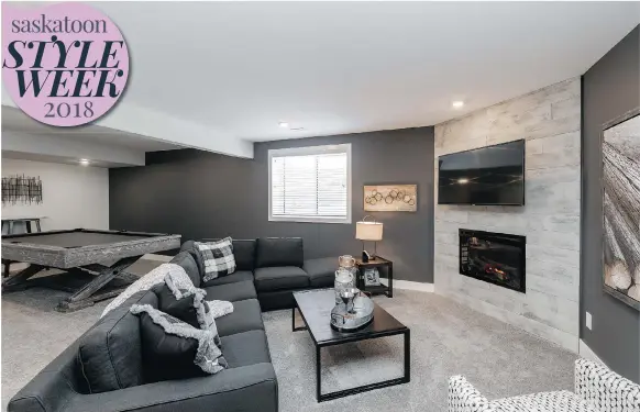  ?? PHOTOS BY ELAINE MARK/D&M IMAGES ?? The lower level of The Woods’ show home has been profession­ally developed to the same high quality as the main floor. Buyers who want to expand their living space can take advantage of this option offered by North Ridge Developmen­t.