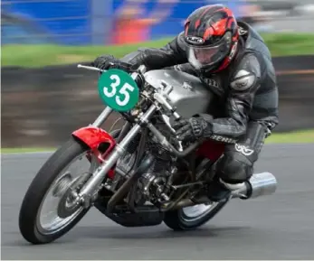  ??  ?? Blackrock man Gavan Duffy in action on his vintage motorcycle.