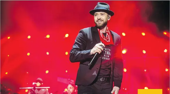  ?? AMY HARRIS/THE ASSOCIATED PRESS FILES ?? Pop superstar Justin Timberlake brings his band, the Tennessee Kids, to Canada this month for a few stops on his worldwide Man of the Woods tour. His new album of the same name is his first since 2013’s smash hit The 20/20 Experience.