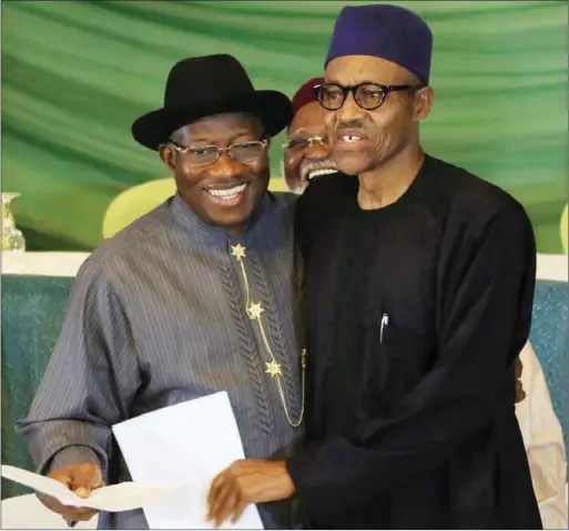  ??  ?? When Buhari and Jonathan signed the peace pact that gave rise to Change in 2015