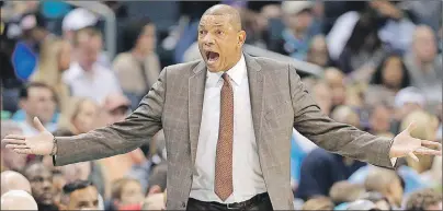  ?? AP PHOTO ?? Los Angeles Clippers head coach Doc Rivers reacts to a call during Saturday’s NBA game against the Charlotte Hornets in Charlotte, N.C.