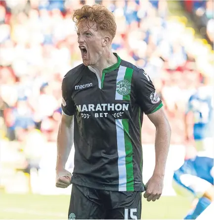  ??  ?? ■ Simon Murray celebrates after Paul Paton’s own goal makes it 1-1.