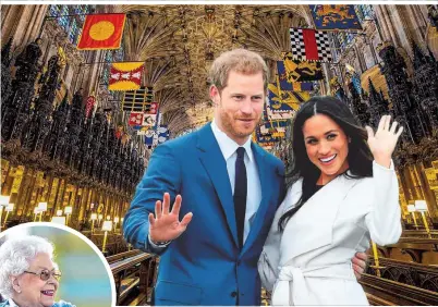  ??  ?? Die Queen wird laut Protokoll nach Prinz Harry als letztes Mitglied der königliche­n Familie die Kapelle betreten, Meghan folgt ihr dann um 12.59 Uhr