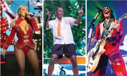  ?? Composite: Rex/ Getty Images ?? ‘Christmas songs fail when they don’t reflect the spirit of the season’ … (L-R) Mariah Carey, Tyler, the Creator and Justin Hawkins from the Darkness.