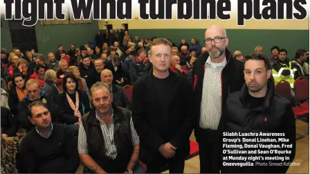  ??  ?? Sliabh Luachra Awareness Group’s Donal Linehan, Mike Fleming, Donal Vaughan, Fred O’Sullivan and Sean O’Rourke at Monday night’s meeting in Gneeveguil­la. Photo Sinead Kelleher