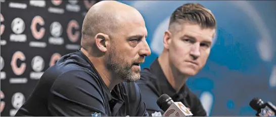  ?? ERINHOOLEY/CHICAGO TRIBUNE ?? The futures of Bears coach Matt Nagy, left, and general manager Ryan Pace are in question as the team finds itself in the throes of its longest losing streak in 18 years.