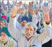  ?? SAKIB ALI/HT PHOTO ?? Farmers raise slogans at the Delhi-up border during the ongoing protest against the new farm laws.