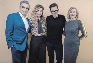  ?? WILLY SANJUAN THE ASSOCIATED PRESS ?? Four stars of “Schitt's Creek” — from left, Eugene Levy, Annie Murphy, Daniel Levy and Catherine O'Hara. The series tells of the wealthy Rose family who lose their fortune.