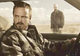  ??  ?? Jesse Pinkman (Aaron Paul) is haunted by the shadow of Walter White (Bryan Cranston) in Netflix’s El Camino: A Breaking Bad Movie.